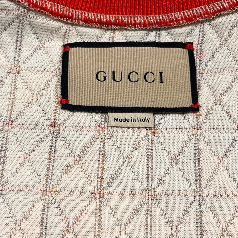 Gucci Multi-Color Geometric Knit Top with Red Collar - Picture 9 of 10